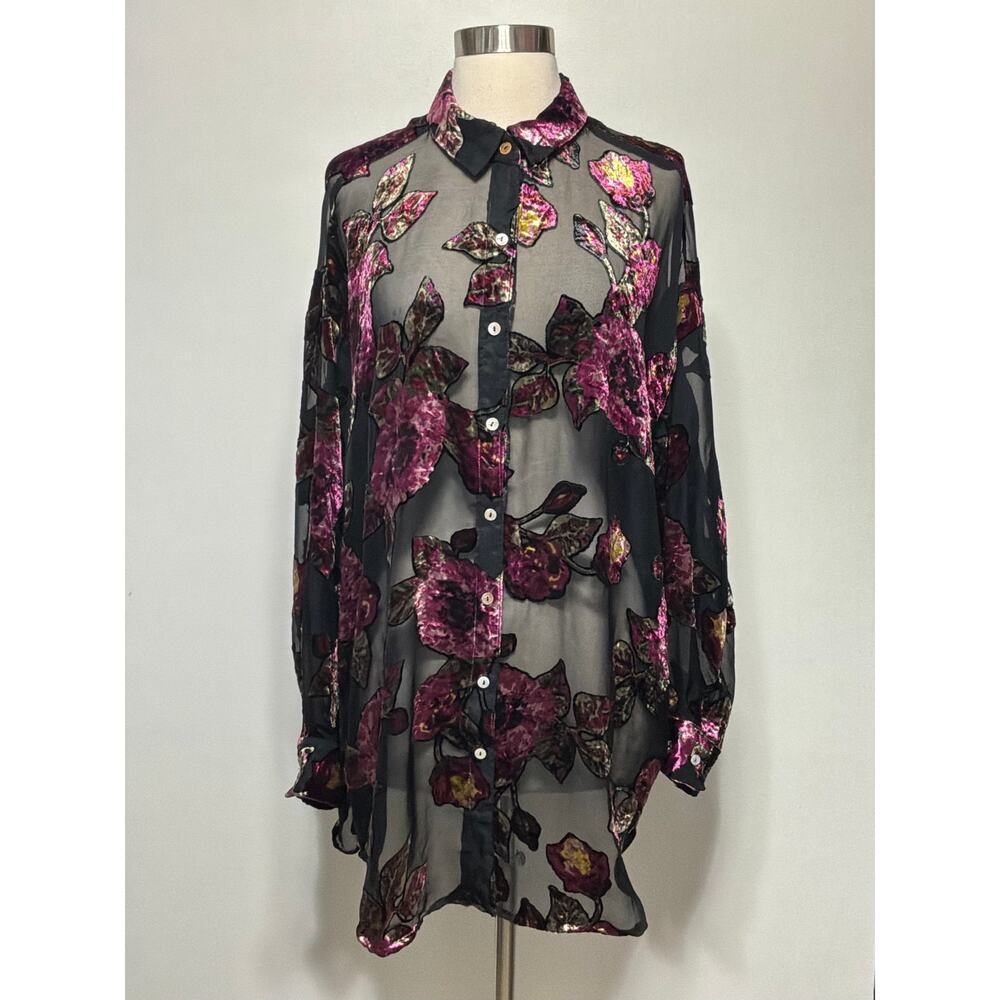 Nasty Gal Sheer Floral Button-Down Top Size 6